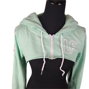 LF The Brand Mint Green Ultra Cropped Hoodie Logo Tape Sleeves Size M